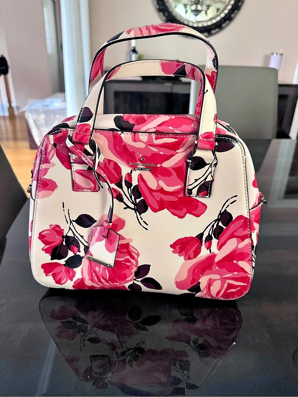 Kate Spade Cameron Street Roses Little Babe Satchel Pink Floral Like New
